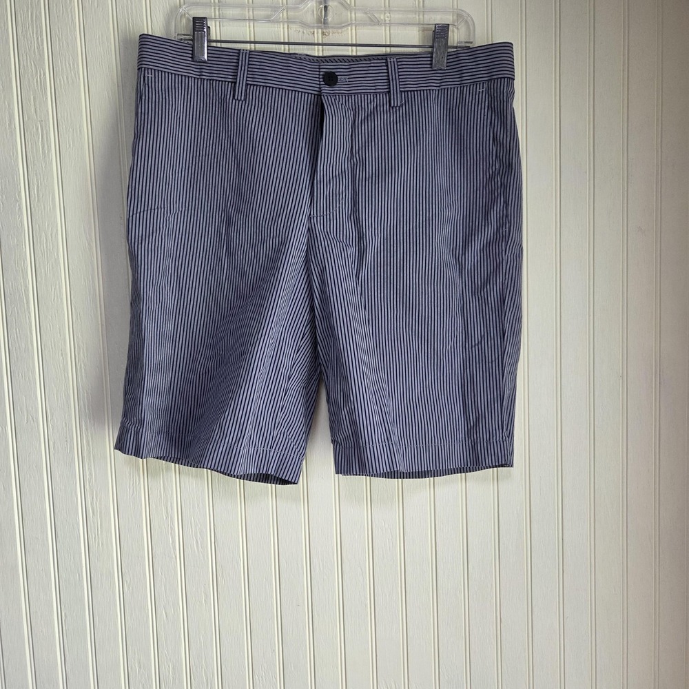 Chino Shorts Mens 36 Blue Striped Seersucker Flat Front Pockets Casual